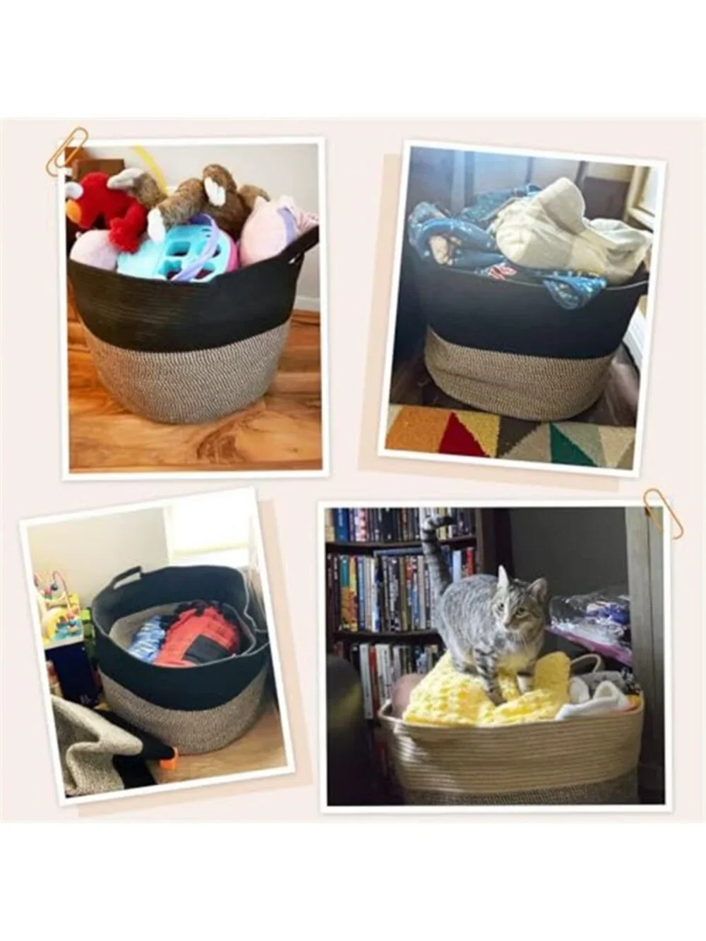 New XXXLarge Woven Rope Blanket Basket Living Room Mix Black, 90L